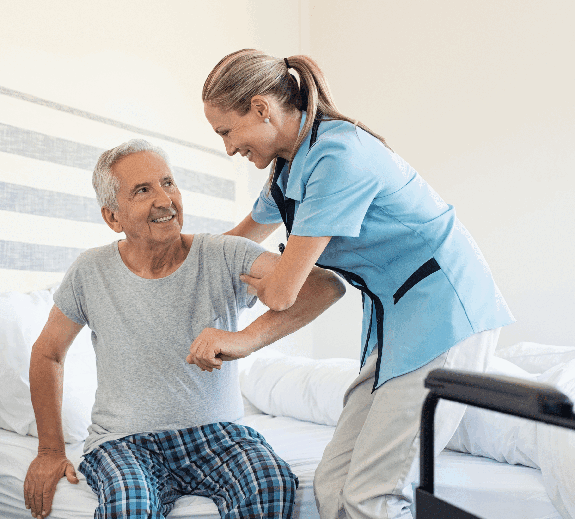 Nurse helping senior man stand up