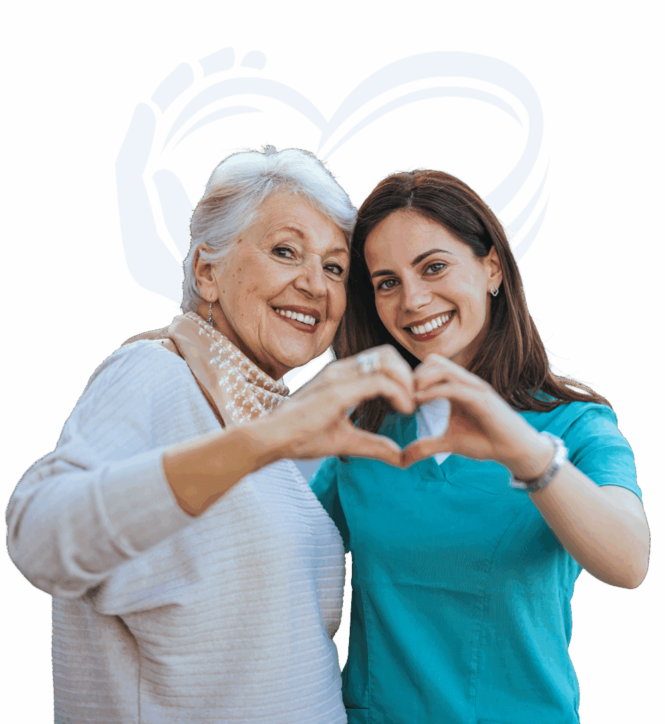 Senior and nurse making heart shape