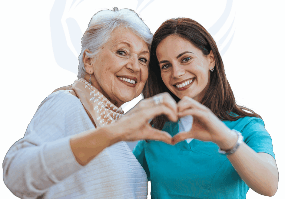 Senior and nurse making heart shape